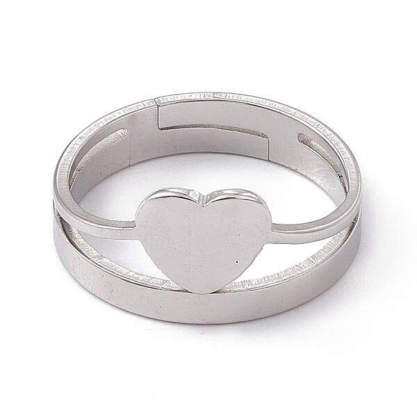 Non-Tarnish 201 Stainless Steel Heart Adjustable Ring for Women