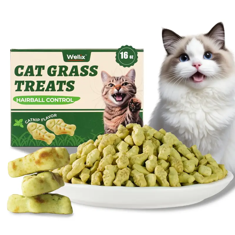 450g/16oz Cat Grass Treats,Crunchy Cat Treats 9 Packs (50g Each),Natural Cat Grass Sticks &Cat Grass Teeth Cleaning Treats fo...