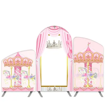 Aperturee Carousel Theme Pink Amusement Park Birthday Arch Backdrop Kit | Arch Backdrop Cover | Diy Round Arch Backdrop | Diy...