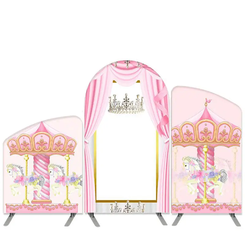 Aperturee Carousel Theme Pink Amusement Park Birthday Arch Backdrop Kit | Arch Backdrop Cover | Diy Round Arch Backdrop | Diy...