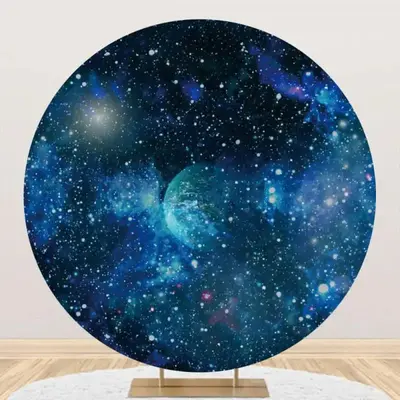 Round Blue Outer Space Planet Star Birthday Backdrop - Aperturee