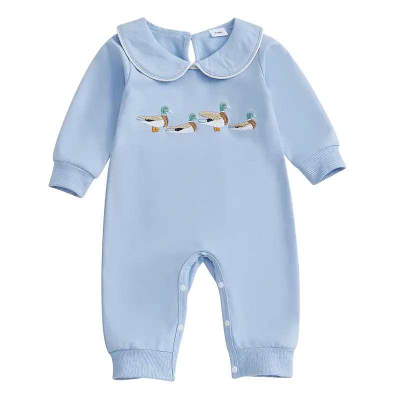 Newborn Baby Boy Girl Long Sleeve Jumpsuit Mallard Duck Peter Pan Collar Bows Romper Overalls Pants Infant Hunting Clothes