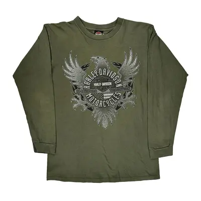 Harley Davidson Graphic Long Sleeve T-Shirt - XL Green Cotton