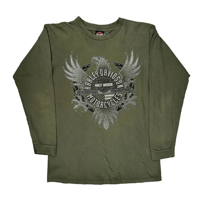 Harley Davidson Graphic Long Sleeve T-Shirt - XL Green Cotton