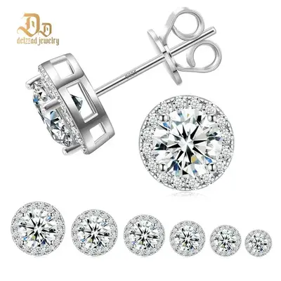 S925 Halo VVS Moissanite Stud Earring Synthetic Moissanite Jewelry Perfect Birthday Mother’s Day Gift for Men Women Silver ...