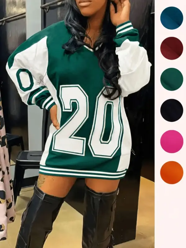 Women's Colorblock & Figure Print Drop Shoulder Sweatshirt, Preppy Fashion Street V Neck Long Sleeve Pullover for Daily Outdo...
