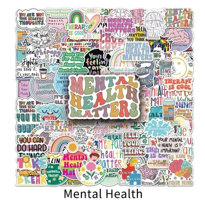 Mental Health Letter Pattern Sticker, 100/200pcs Waterproof Self Adhesive Decor Paper, Decor Sticker for Gift Greeting Card W...