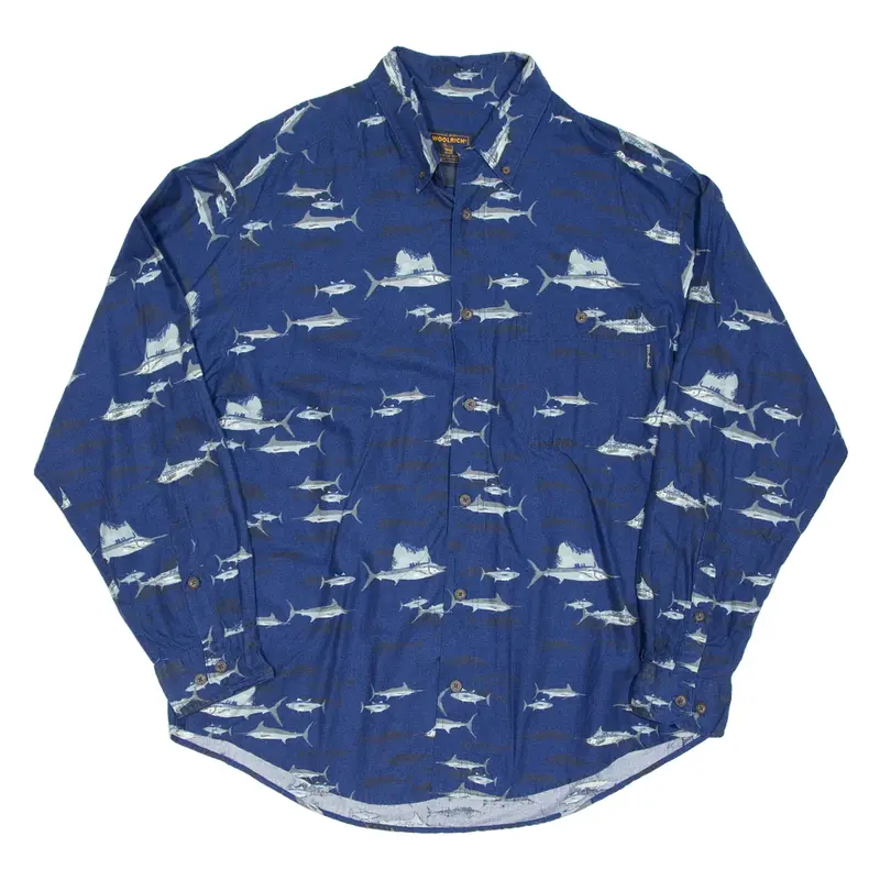 WOOLRICH Mens Shirt Blue Crazy Pattern Long Sleeve L