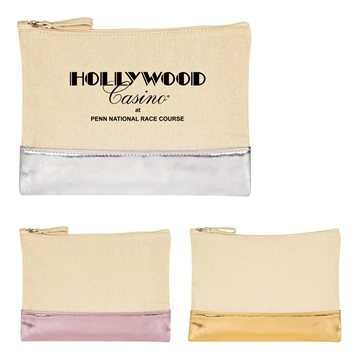 100 Promotional 12 oz Cotton Cosmetic Bag With Metallic Accent - ...