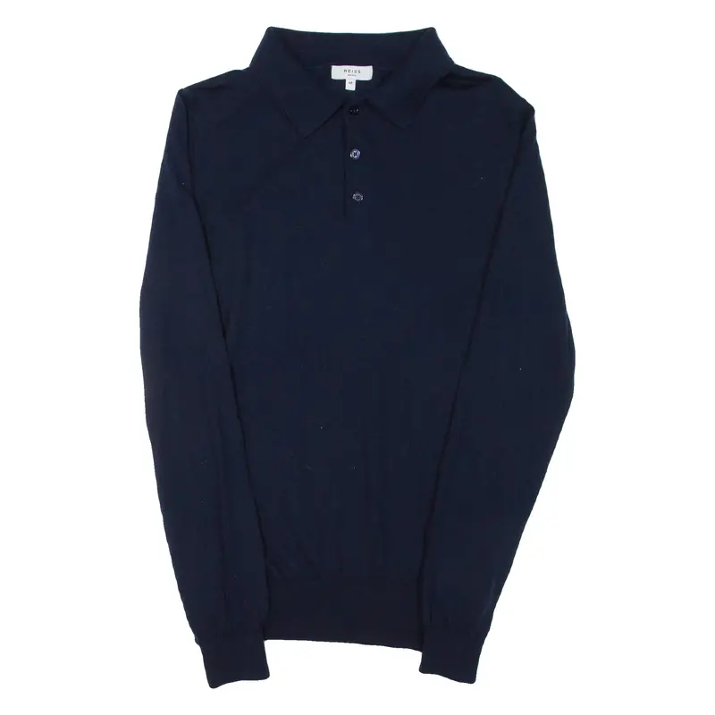 REISS Mens Jumper Blue Collared Tight Knit Wool M