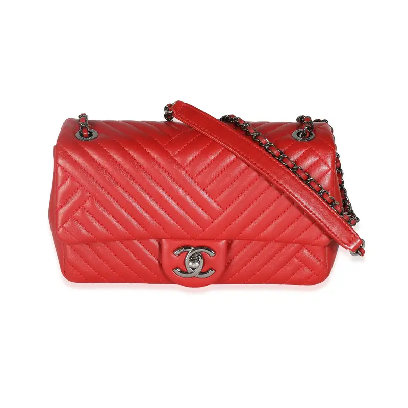 Pre-owned CHANEL Leather Crossbody Bag Red Chevron Lambskin Small CC Crossing Single Flap Bag Purse Women
