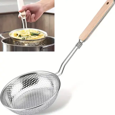 Stainless Steel Skimmer Spoon, Fine Mesh Strainer Spoon with Wooden Handle, Modern Kitchen Utensils for Cooking, Straining & ...