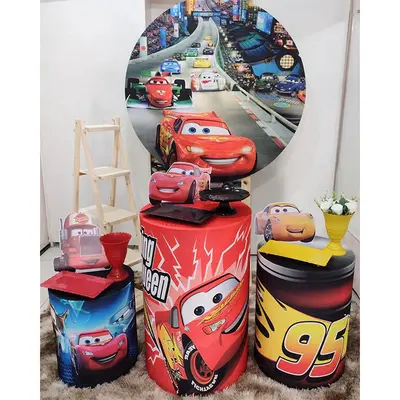 Cartoon Themed Car Birthday Circle Backdrop Kit For Boy