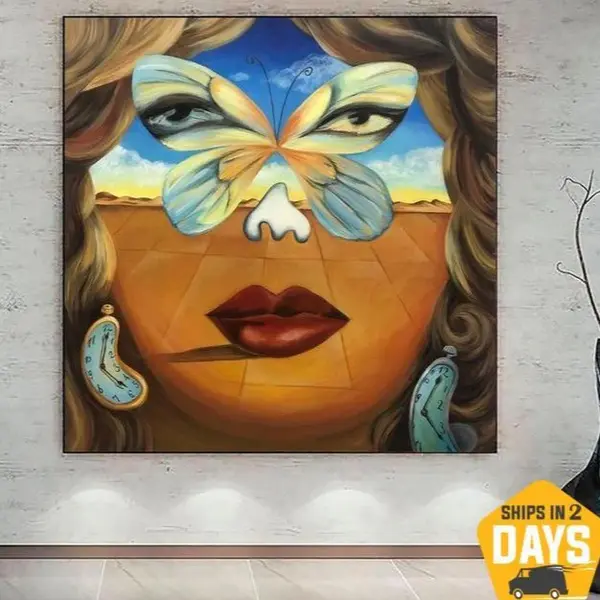 Surreal Painting Canvas Colorful Wall Art Dali Style Canvas Figurative Wall Art Abstract Woman Face Painting Luxury Wall Art ...