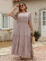 【Plus Size】 Women's Ditsy Floral Print Pocket A Line Vintage Dress, Boho Clothes, Plus Size Fit Dresses for Women, Boho C...
