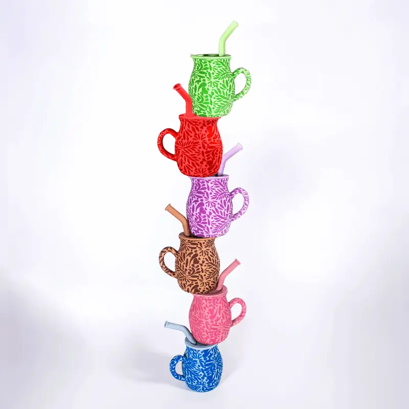 Talavera Mug - Colorful Silicone Mug with Lid& Straw, Reusable, Ideal for Toddler Drinking 8oz