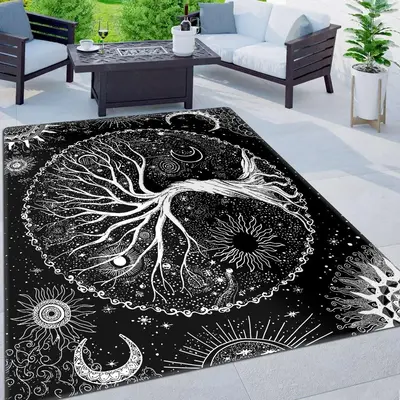 Vintage Star & Moon Print Carpet, 1 Count Soft Casual Large Rug with Skid-proof Backing, Home Decorative Floor Mats for Livin...