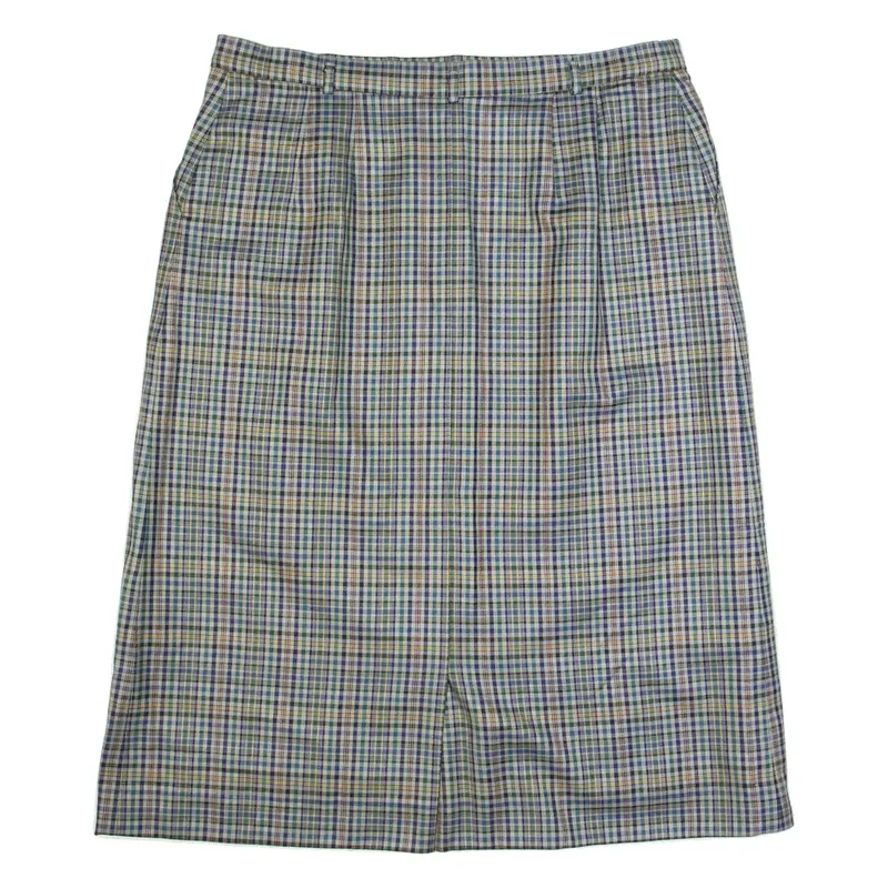 BURBERRY Womens Straight Skirt Grey Midi Wool 90s Check L