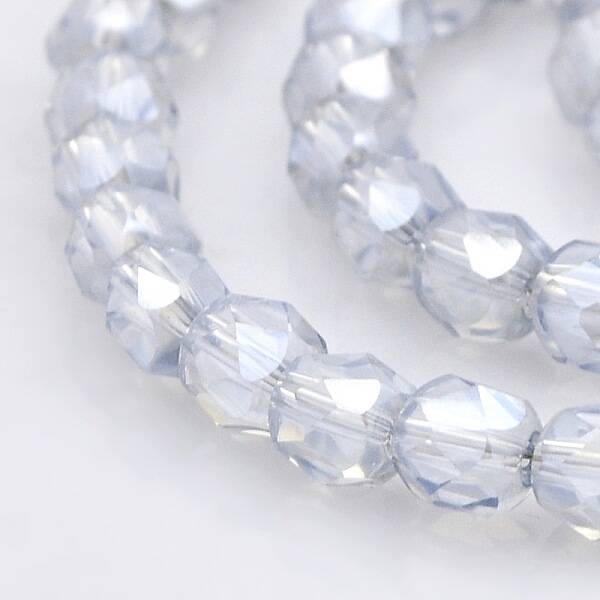 Pearl Luster Plated Glass Faceted Drum Beads Strands