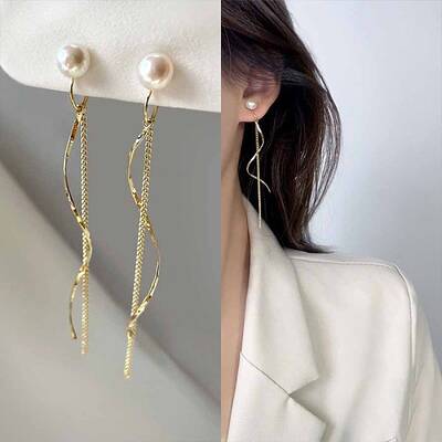 Pearl Clip-on Earrings Tassel Earrings Vintage Ear Cuff Luxury Retro Jewelry