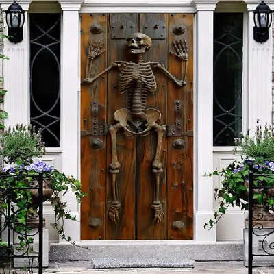 Vinatge Skeleton Wooden Wall Halloween Door Cover