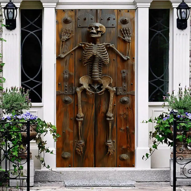 Vinatge Skeleton Wooden Wall Halloween Door Cover