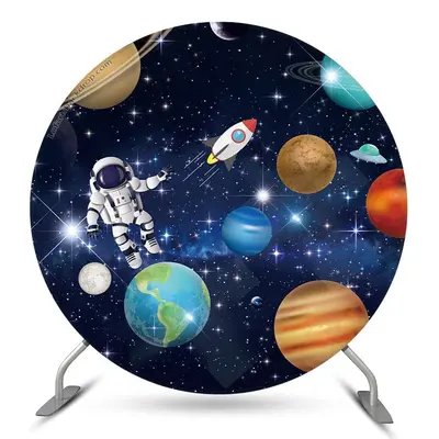 Aperturee Space Astronaut Birthday Round Backdrop For Boy | Custom Round Birthday Backdrop | Round Backdrop Stand Covers | Ro...