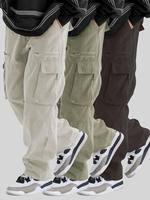 Men's Solid Flap Pocket Drawstring Cargo Pants, Casual Loose Zipper Pants for Outdoor Daily Wear, Woven Bottoms for All Seaso...