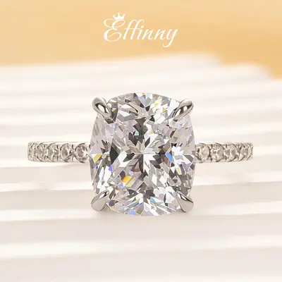 Effinny 3.0ct Cushion Cut Engagement Ring In Sterling Silver, Women's Promise Ring 5A Grade Cubic Zirconia Anniversary Ring