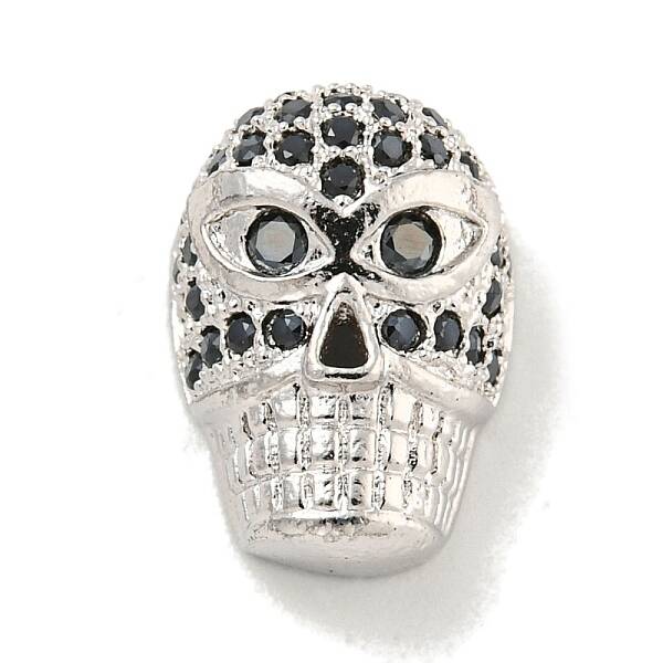 Brass Micro Pave Black Cubic Zirconia Beads