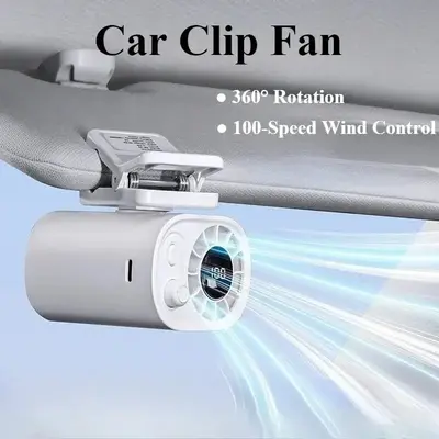 [Summer deals] Ntaanoo Car Clip On Fan with LED Display 360° Rotation 100 Speeds Adjustable USB Rechargeable Personal Coolin...