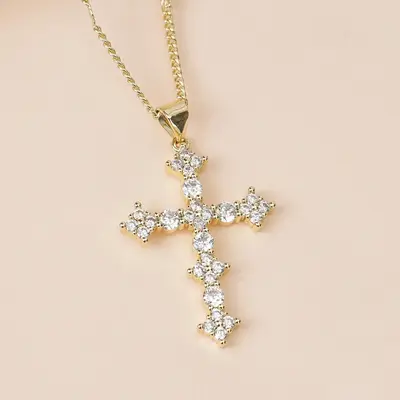 MEIITRUE 14K Gold Plated Cross Pendant Necklace for Women, Dainty Zirconia Cross Necklace, Faith Jewelry Religious Gifts