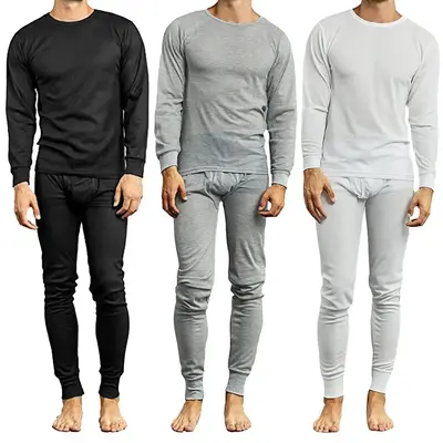 3-Pack Men's Winter Thermal Top & Bottom Sets (3-Full Sets / 3-Tops & 3-Bottoms)