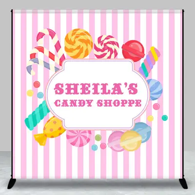Pink Stripes Candy Shoppe Custom Birthday Backdrop - Aperturee