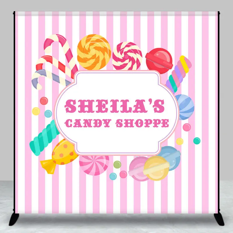 Pink Stripes Candy Shoppe Custom Birthday Backdrop - Aperturee