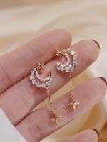 Hollow Out Moon Design Dangle Earrings, with Rhinestone Decor & Star Design, Elegant Drop Earrings for Women, Suitable for Pa...