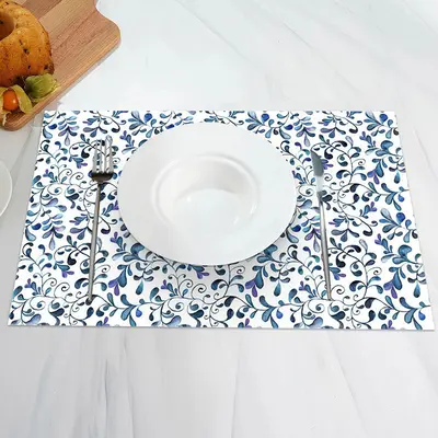 White Blue Abstract Leaf Vintage Set Of 4 Placemats - Aperturee