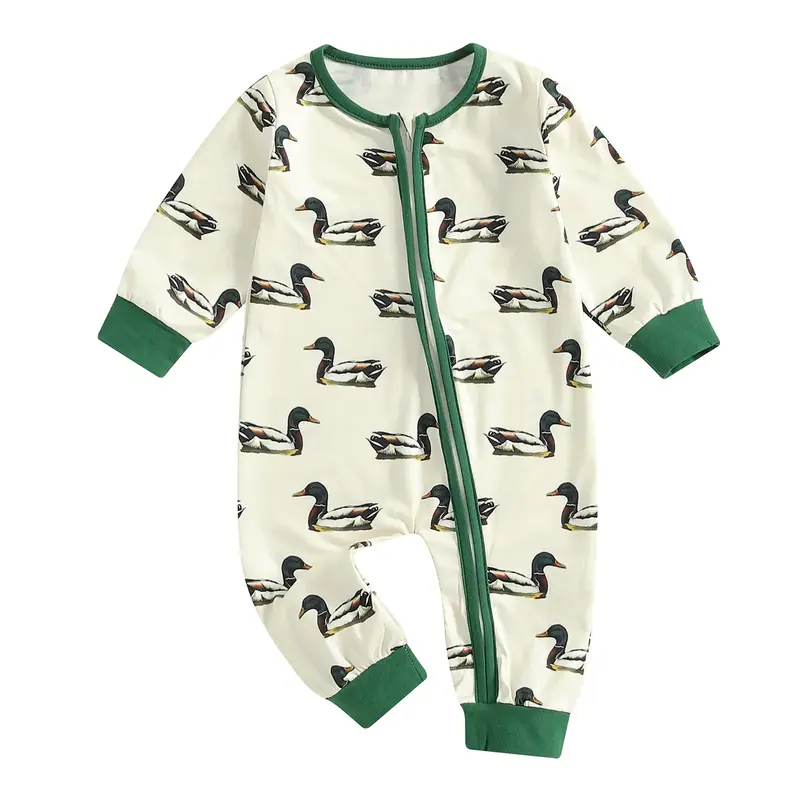 Duck Hunting Baby Clothes Boy Girl Mallard Duck Romper Long Sleeve Zipper Jumpsuit Infant Fall  Outfit