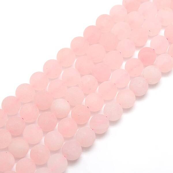 Frosted Natural Rose Quartz Round Bead Strands