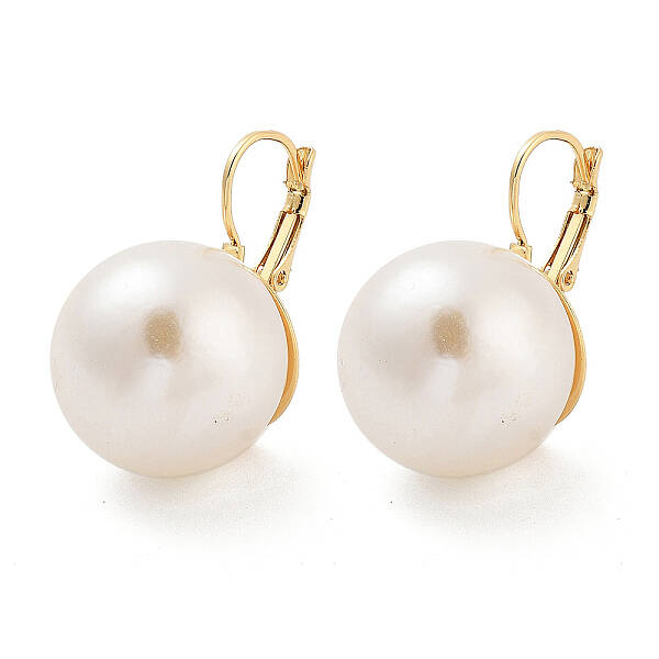 Round Rack Plating Brass & Acrylic Pearl Leverback Earrings