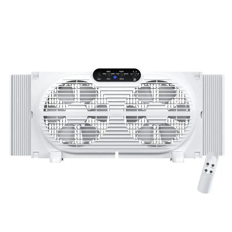 Twin Window Fan with Intruder Alarm, 9 inch Window Fan with Remote Control and Reversible Airflow, 3-Speed Settings, Expandab...