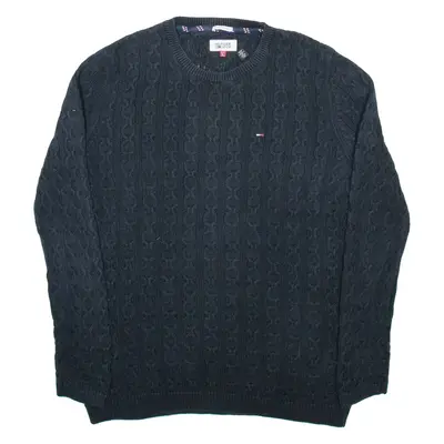 TOMMY HILFIGER Mens Jumper Grey Cable Knit L