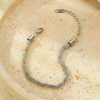 Two Tone 304 Stainless Steel Box Chain Rolled Bracelets for Women Men