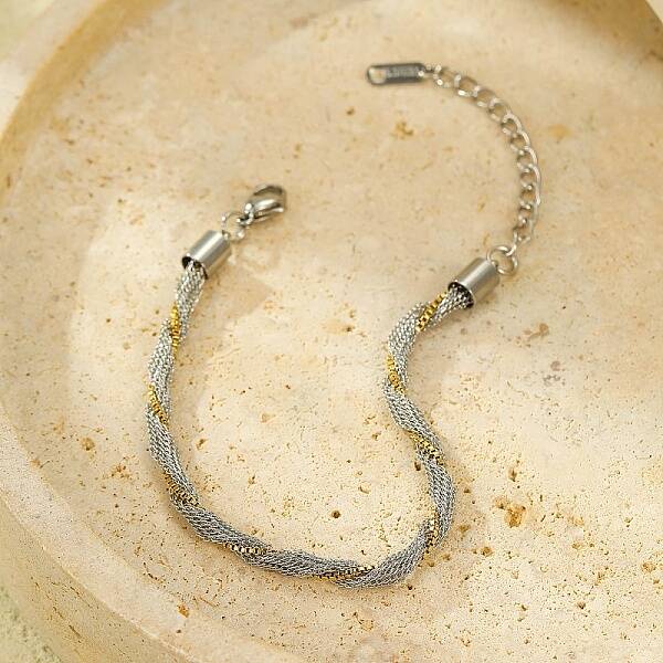 Two Tone 304 Stainless Steel Box Chain Rolled Bracelets for Women Men