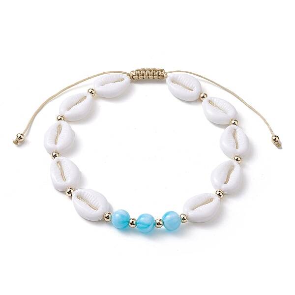 Adjustable Acrylic Shell Shape Braided Bead Anklets