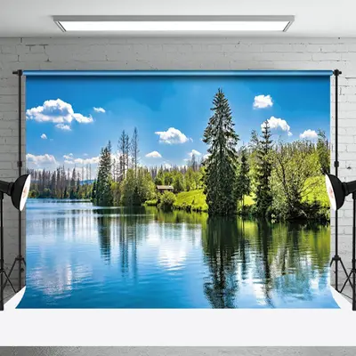 Aperturee Tranquil Lake Lush Forest Country Houses Backdrop | Photo Booth Background | Diy Photography Backdrop | Professiona...
