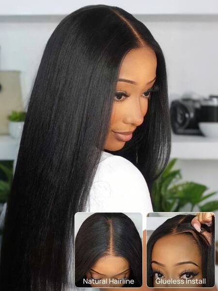 Nadula No Slip Yaki Straight Wig 7x5 and 13x4 Bye Bye Knots Put On and Go Glueless Wig Light Kinky Straight