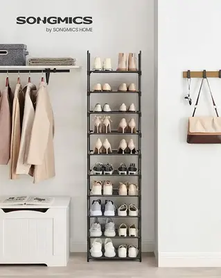SONGMICS HOME 10 Tier Shoe Shelf, Shoe Storage Organizer, Space-Saving, Metal Frame, Non-Woven Fabric Shelves, for Entryway, ...