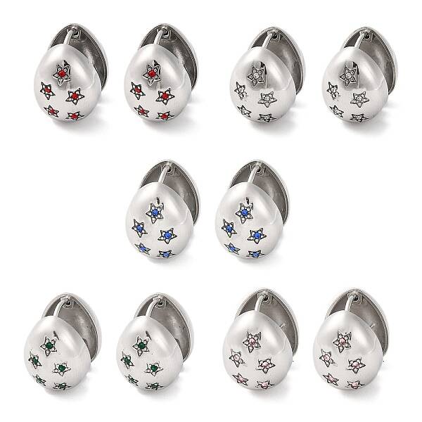 304 Stainless Steel Clear Cubic Zirconia Hoop Earrings for Women