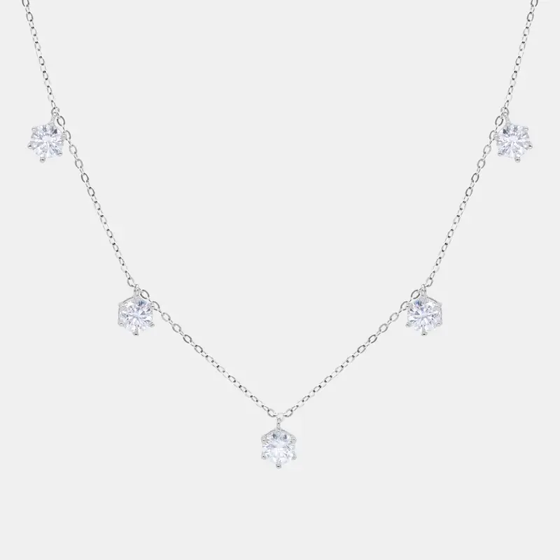 【198】Round Synthetic Moissanite Chain Necklace – Classic Elegant Fashion Jewelry for Women, Perfect Birthday/Valentine�...